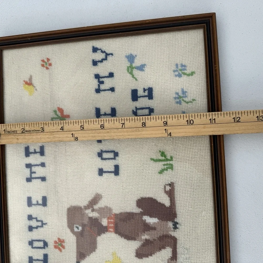VTG Hand Cross Stitched Dog Sign Love Me Love‎ My Dog Adorable! 13x11